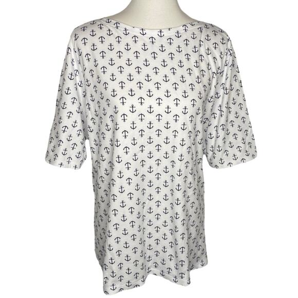 Charter Club Anchor Print Top White Nautical Pullover Shirt 3X Coastal Grandma - Picture 1 of 11